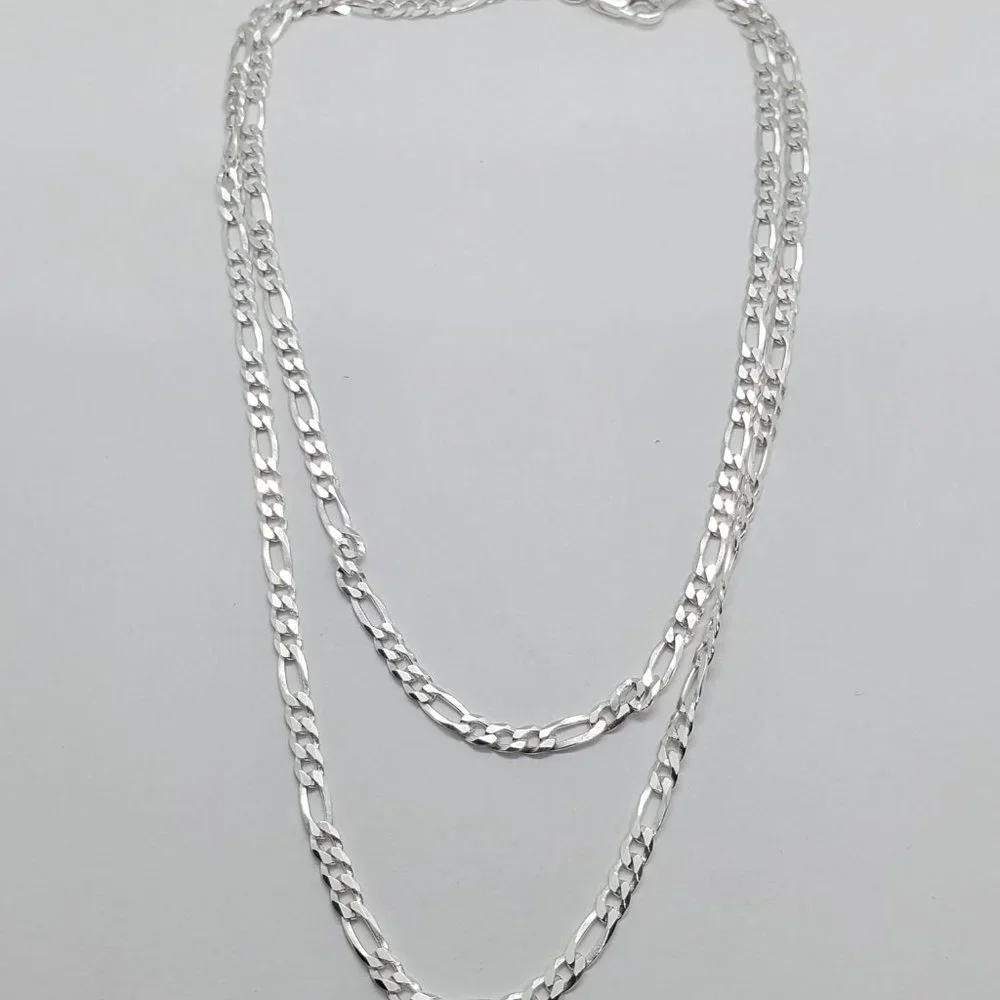 Sterling Silver 925 High Polished Figaro Chain 2.9 mm 22 inches